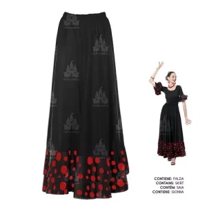 Falda Doble Volante Lunar Negro/Rojo